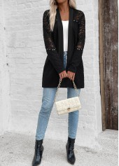 Patchwork Black Long Sleeve Light Cardigan