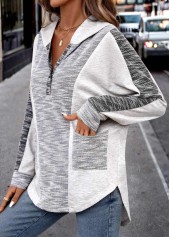 Light Grey Plus Size Patchwork Long Sleeve Hoodie