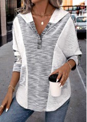 Light Grey Plus Size Patchwork Long Sleeve Hoodie