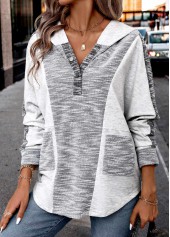 Light Grey Plus Size Patchwork Long Sleeve Hoodie