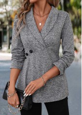 Patchwork Grey Long Sleeve Turn Down Collar Blouse