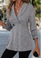 Patchwork Grey Long Sleeve Turn Down Collar Blouse