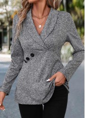 Patchwork Grey Long Sleeve Turn Down Collar Blouse