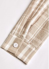 Plaid Button Light Coffee Long Sleeve Shirt Collar Blouse