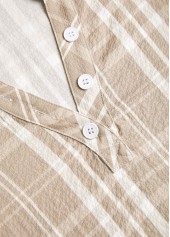 Plaid Button Light Coffee Long Sleeve Shirt Collar Blouse