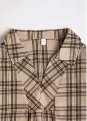 Plaid Button Light Coffee Long Sleeve Shirt