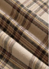 Plaid Button Light Coffee Long Sleeve Shirt