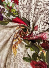 Floral Print Cut Out Beige Short Sleeve T Shirt