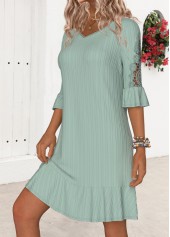 Embroidery Sage Green A Line Half Sleeve Dress