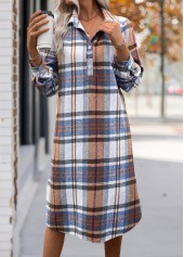 Plaid Tummy Coverage Multi Color Long Sleeve Dress