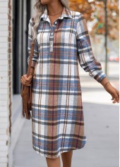 Plaid Tummy Coverage Multi Color Long Sleeve Dress