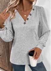 Plus Size Light Grey Patchwork Long Sleeve T Shirt