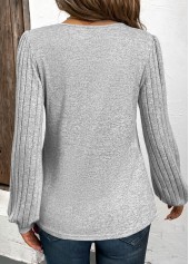 Plus Size Light Grey Patchwork Long Sleeve T Shirt