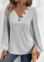 Plus Size Light Grey Patchwork Long Sleeve T Shirt
