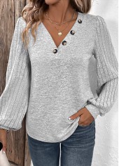 Plus Size Light Grey Patchwork Long Sleeve T Shirt