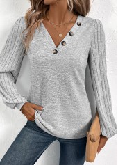 Plus Size Light Grey Patchwork Long Sleeve T Shirt