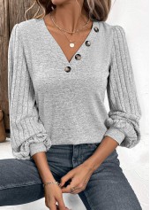 Plus Size Light Grey Patchwork Long Sleeve T Shirt
