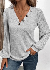 Plus Size Light Grey Patchwork Long Sleeve T Shirt