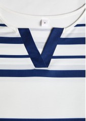 Plus Size White Patchwork Striped Long Sleeve T Shirt