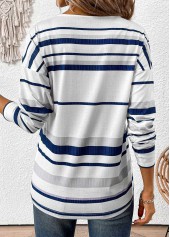 Plus Size White Patchwork Striped Long Sleeve T Shirt