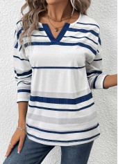 Plus Size White Patchwork Striped Long Sleeve T Shirt