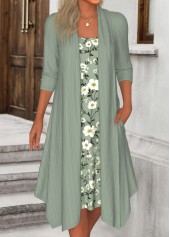 Floral Print Tummy Coverage Sage Green Long Sleeve Dress