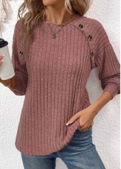 Patchwork Dark Reddish Purple Long Sleeve T Shirt