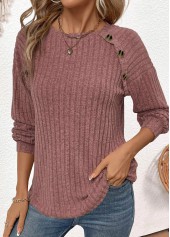 Patchwork Dark Reddish Purple Long Sleeve T Shirt