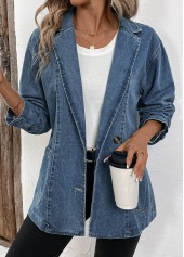 Patchwork Denim Blue Long Sleeve Lapel Coat