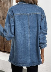 Patchwork Denim Blue Long Sleeve Lapel Coat