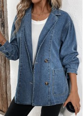 Patchwork Denim Blue Long Sleeve Lapel Coat