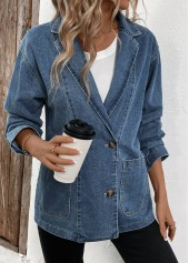 Patchwork Denim Blue Long Sleeve Lapel Coat