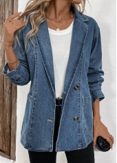 Patchwork Denim Blue Long Sleeve Lapel Coat