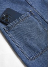 Patchwork Denim Blue Long Sleeve Lapel Coat