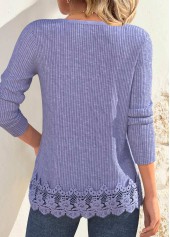 Embroidery Dusty Purple Long Sleeve Split Neck T Shirt