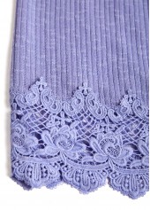 Embroidery Dusty Purple Long Sleeve Split Neck T Shirt