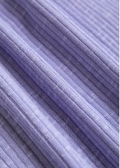 Embroidery Dusty Purple Long Sleeve Split Neck T Shirt