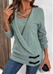 Surplice Green Long Sleeve Fake Two Piece Twinset