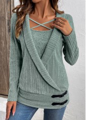 Surplice Green Long Sleeve Fake Two Piece Twinset