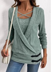Surplice Green Long Sleeve Fake Two Piece Twinset