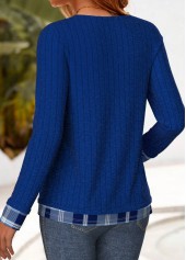 Plaid Button Blue Long Sleeve Fake Two Piece Twinset