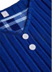 Plaid Button Blue Long Sleeve Fake Two Piece Twinset