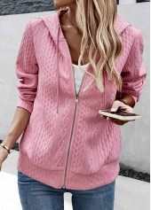 Jacquard Pink Zipper Long Sleeve Hoodie