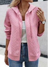 Jacquard Pink Zipper Long Sleeve Hoodie