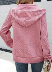 Jacquard Pink Zipper Long Sleeve Hoodie