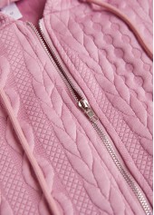 Jacquard Pink Zipper Long Sleeve Hoodie
