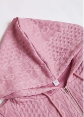 Jacquard Pink Zipper Long Sleeve Hoodie