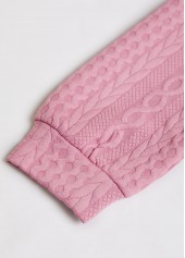 Jacquard Pink Zipper Long Sleeve Hoodie