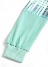 Plaid Patchwork Light Green Long Sleeve Hoodie