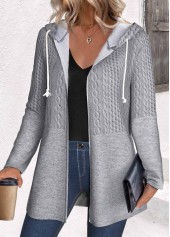 Patchwork Grey Long Sleeve Hooded Coat